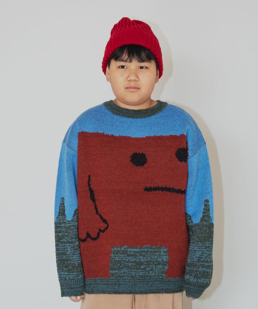 GROUNDWORK Square Man Knit Sweater / Blue-Brown Mix