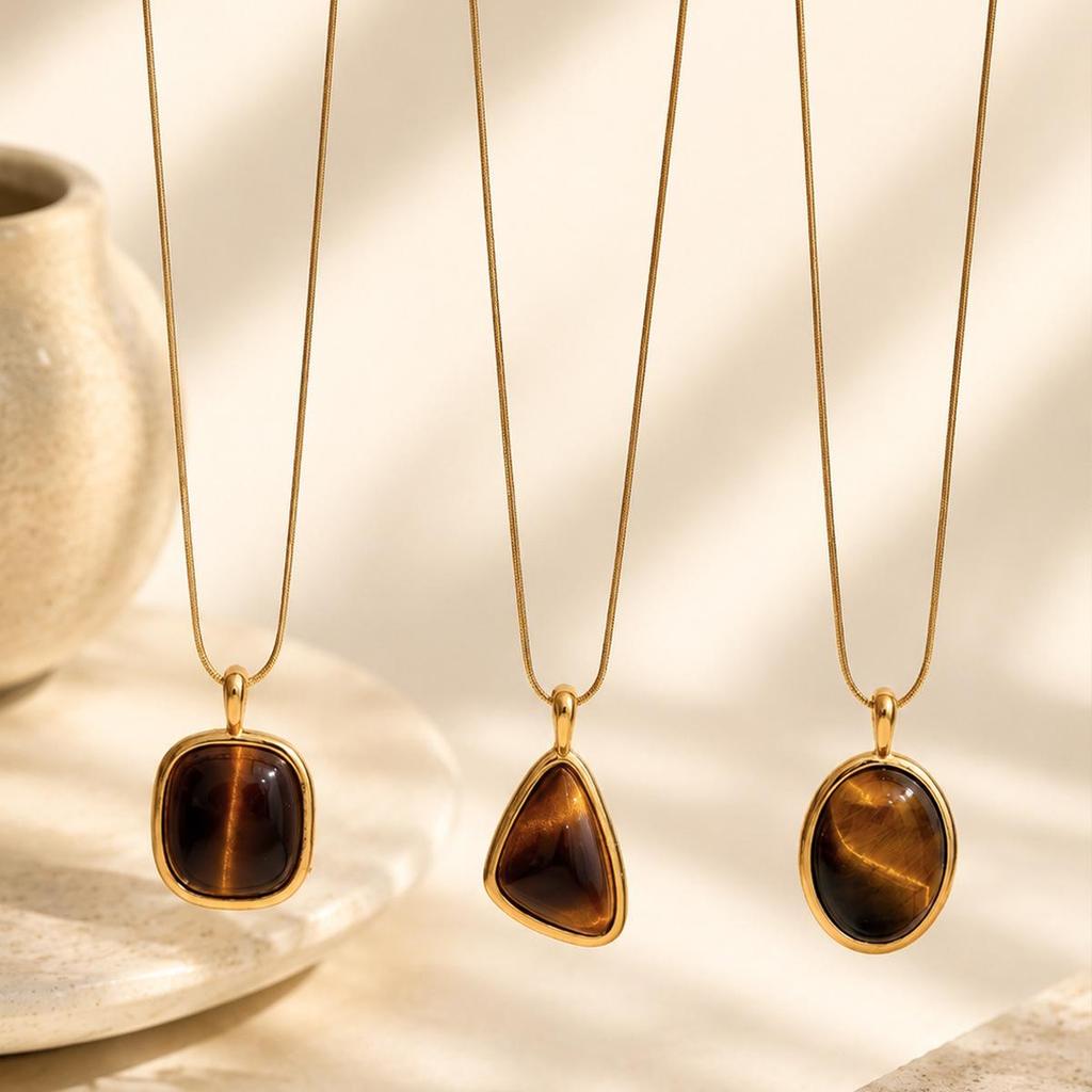 Tiger Eye Cross Geometric Necklace Set: Retro Titanium Steel Clavicle Chain for Women
