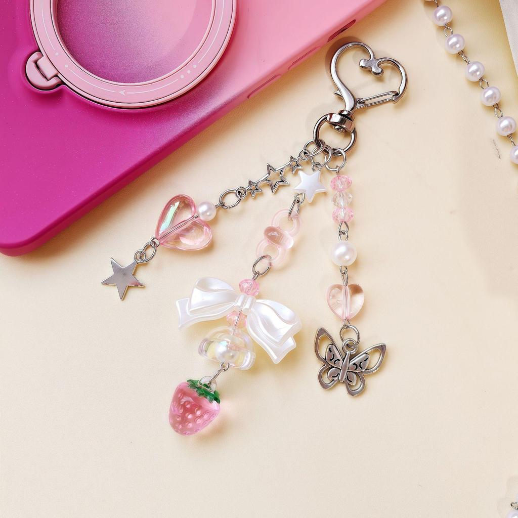 Y2K Sweet & Spicy Strawberry Butterfly Heart Keychain with Cherry Blossom & Versatile Phone Accessory