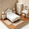 Paturi Retro Miniaturale, Pat Dublu Mini Stil Vintage, Mobilier Miniatural Pat Mic pentru Scara 1/12 Casă de Păpuși Cameră Miniaturală Decorare