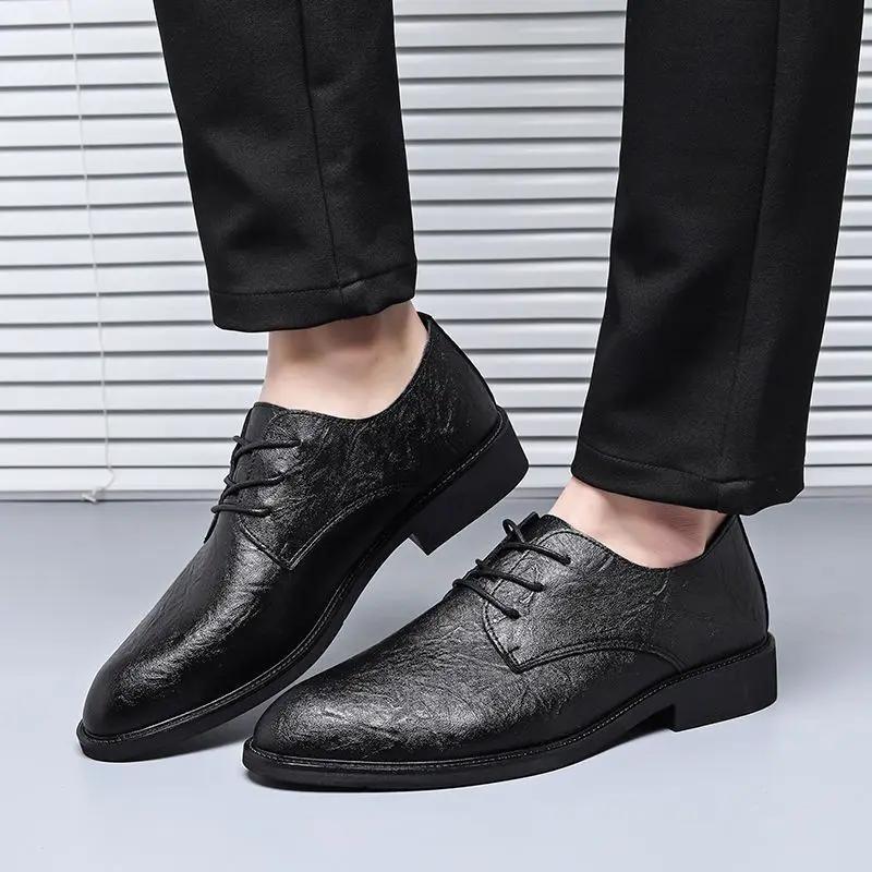 FashionSpring Autumn Dress Shoes Man Leather Casual Black Social Shoe for Men Office Not Cheap Liquidation Elegant and Classic New Suit