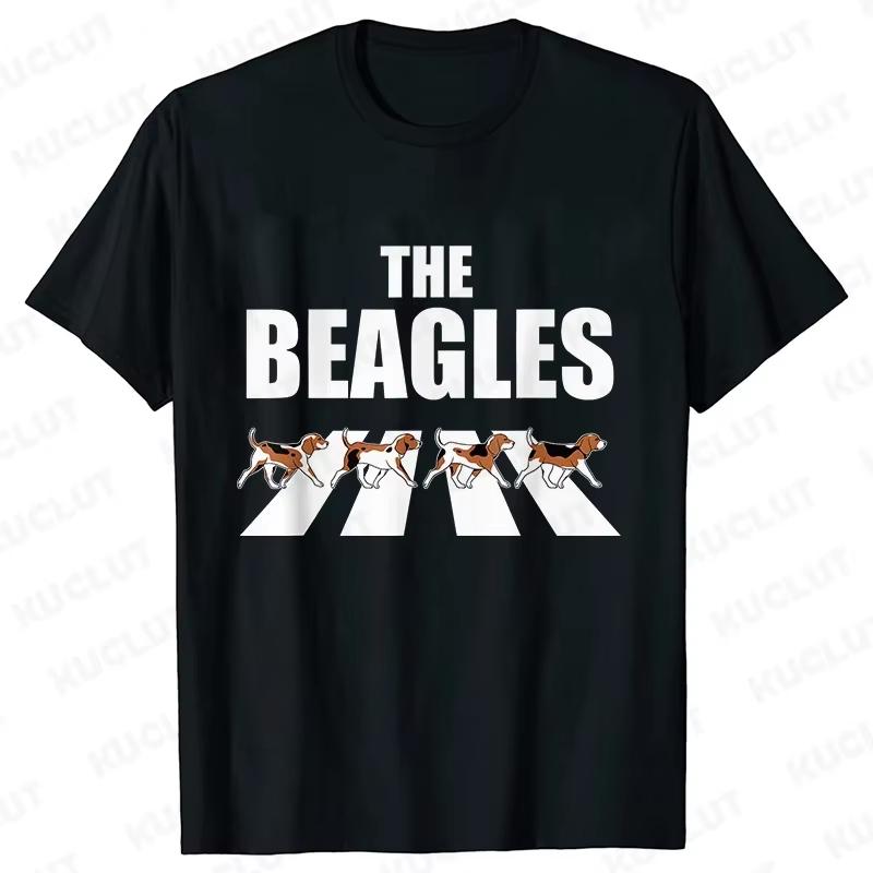 T-shirt Unisex WoUnisex Classiche Top Moda Casual Manica Corta Girocollo T-shirt The Beagles Cane Beagle Pazzo Unisexs Magliette T-shirt