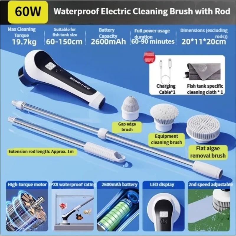 Fish Tank Electric Cleaning Machine Multi-purpose Long-handled Electric Cleaning Brush IPX8 Waterproof Fish Tank Cleaner 60w-Practical