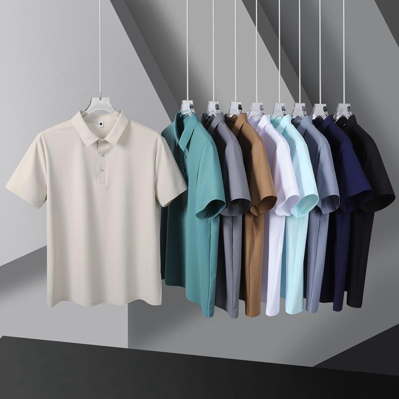 Seamless Ice Silk Polo Shirt T-shirt Summer Lapel Solid Color Short-sleeved T-shirt Business