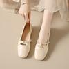 French Gentle Flat-soled Single Shoes Autumn New Fairy Ribbon Pearl Ladyshoes Soft-soled Beanie Shoes