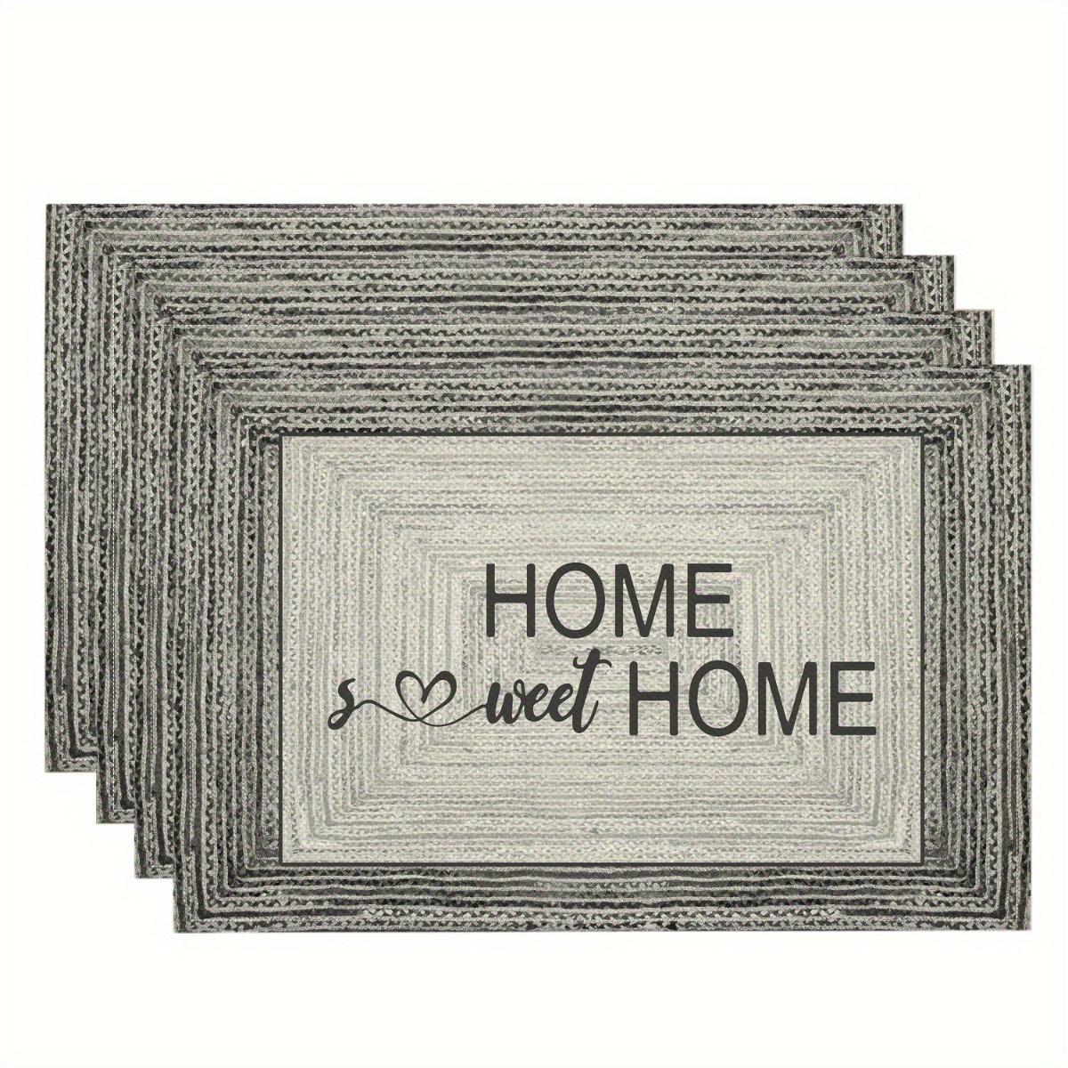 4pcs  Home Sweet Home  Placemats – Grey & White Gradient, Textured Polyester, Machine Washable, Ideal for Dining Table 30x45cm-4PC