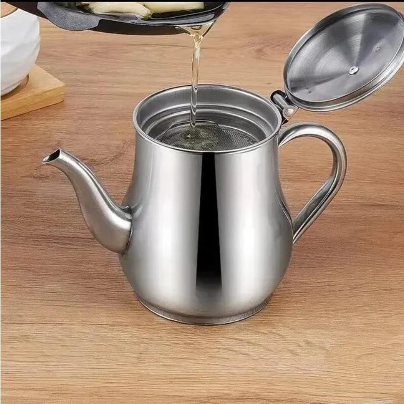 Household Stainless Steel Oil Pot with Filter Oil Filter Pot Stainless Steel Cooking Oil Storage Pot Kitchen Condiment Bottle