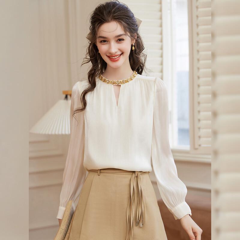 Bailuyu French Elegant Rhinestone Chiffon Shirt