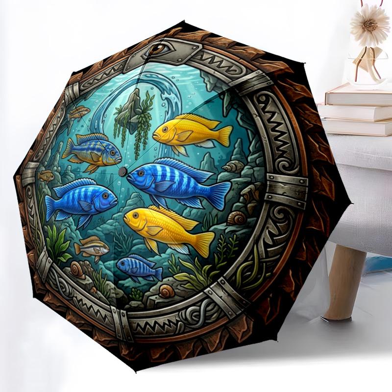 Underwater Marine Life pattern umbrella, portable and foldable design, 8 ribs, a casual accessory for Halloween, Christmas, and birthday gifts.