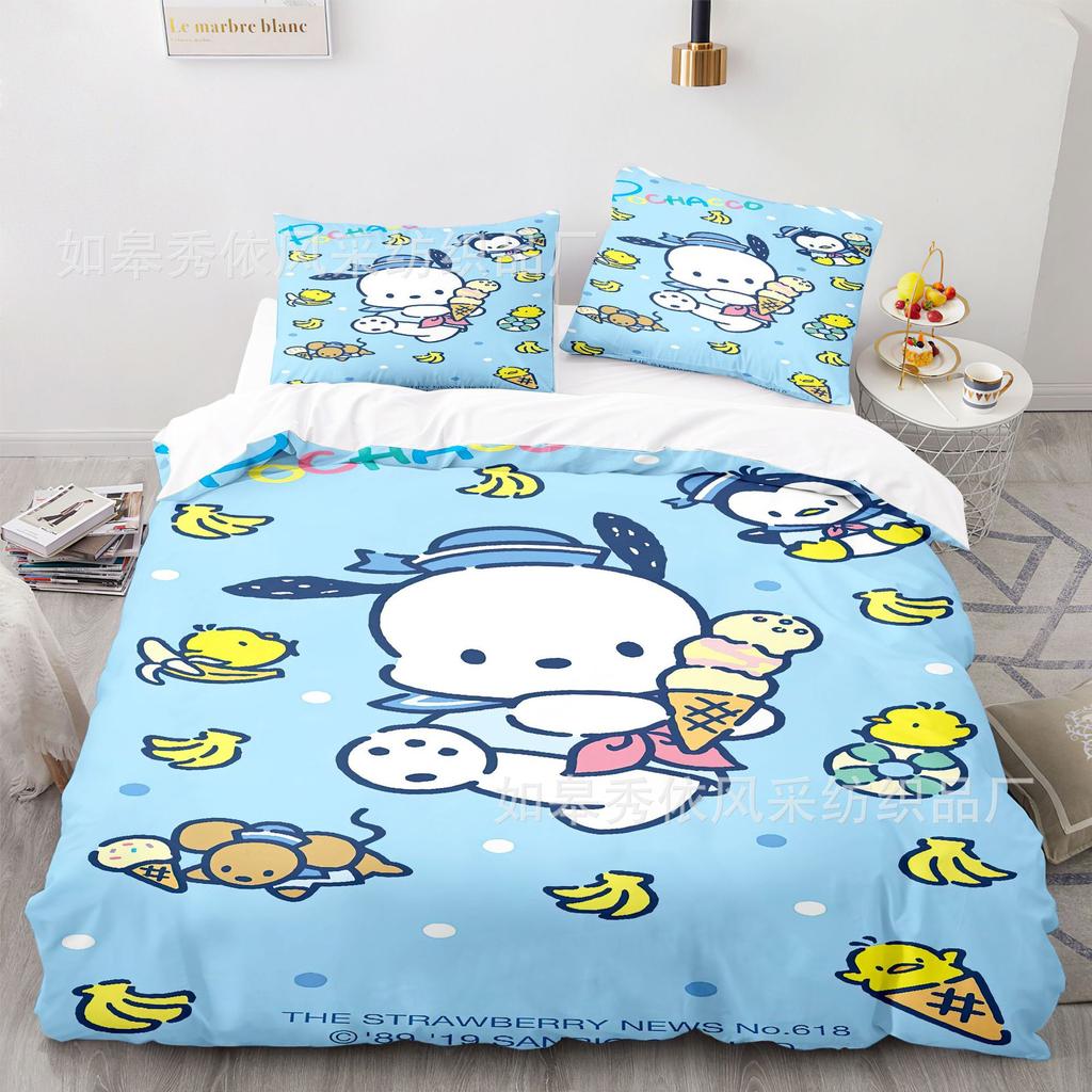 Sanrio Pochacco Bedding Sets Comforter Quilt Bed Cover Duvet Cover Pillow Case 2-3 Pieces Sets Kids Adult Size