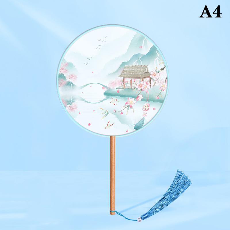 Chinesischer Runder Handfächer Vintage Druck Seidenfächer Antike Quaste Tanzhandfächer Cheongsam Tang Anzug Hochzeitsfeier Accessoires