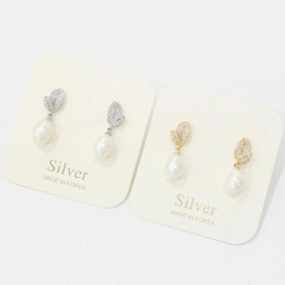 New Arrivals Open Run Raindrop Oval Silver Earrings Pearl Cubic