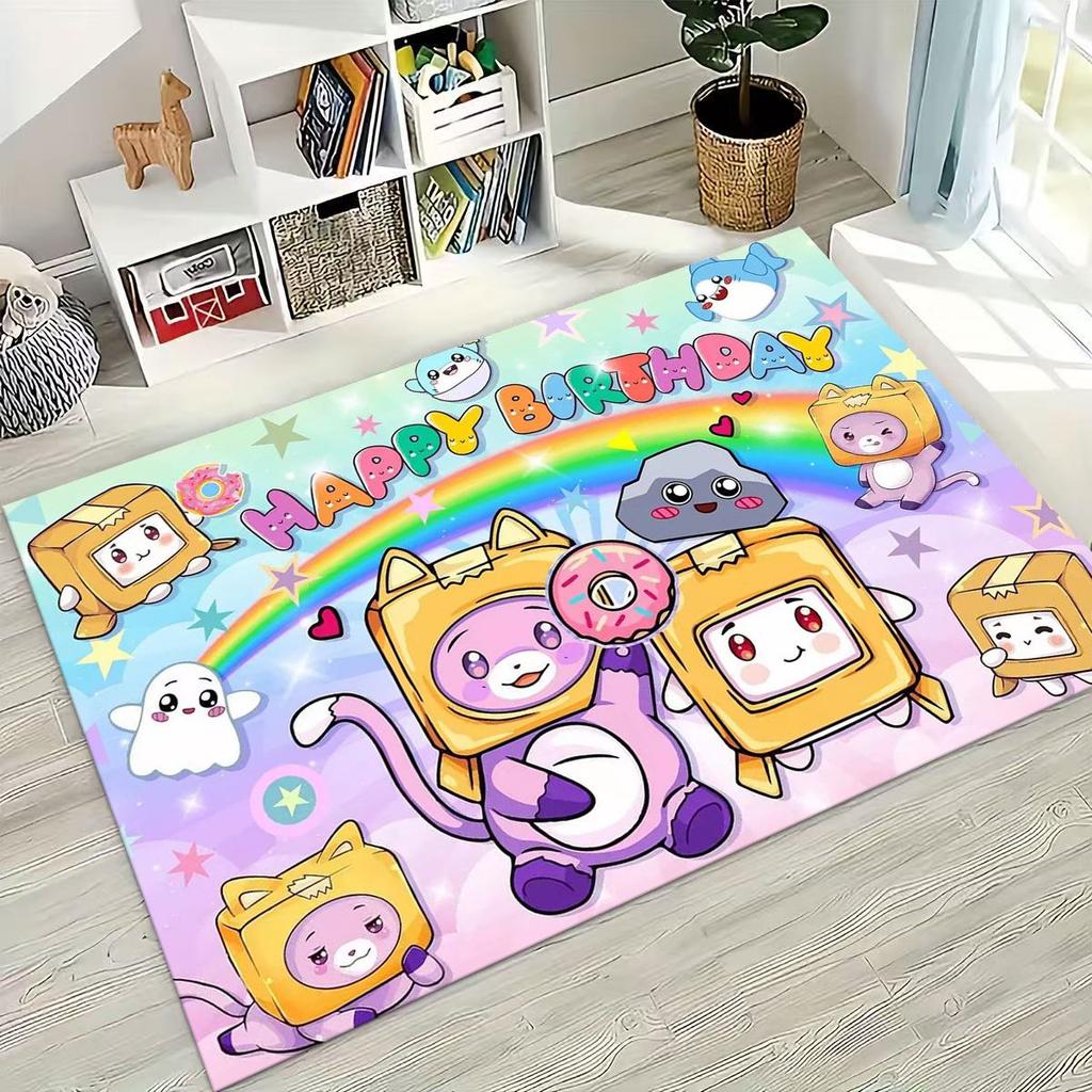 Tappeto Cartoon Lankybox Carino Foxy Boxy Rocky per Camera da Letto Soggiorno Divano Casa Zerbino Decorazione, Tappetino Pavimento Grande Antiscivolo per Bambini