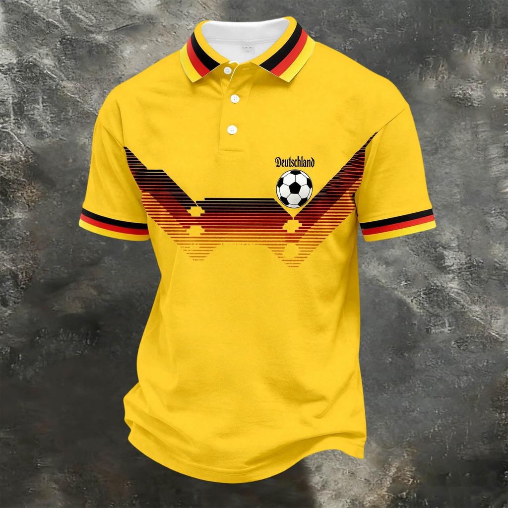 Unisex Loose Fit Polo Shirt with Germany Themed Print Casual Short Sleeve Design for Everyday Wear and Sports Activities