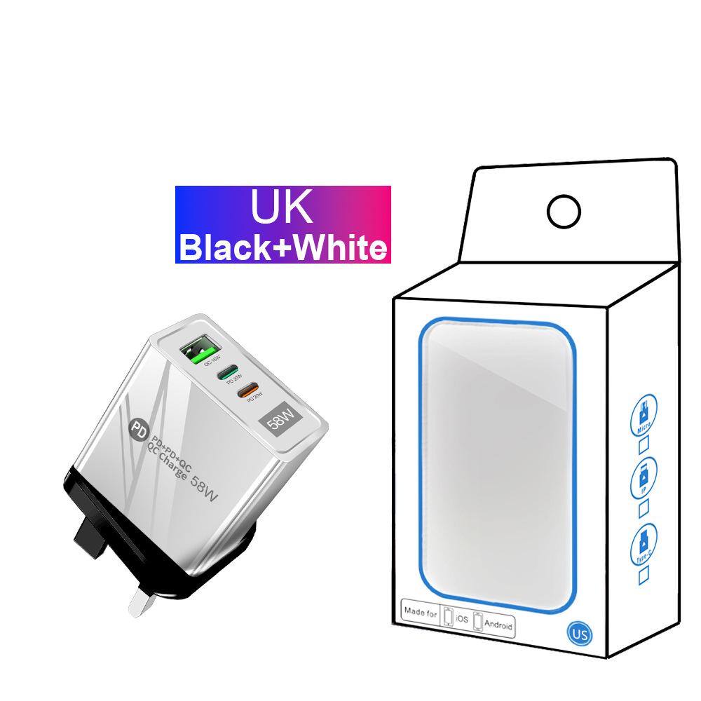 58W Dual Fast Charger with 2PD+QC3.0, Compatible with EU/US/UK Plugs.