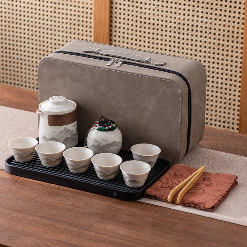 Ink and Wash Guochao Travel Tea Set, a Pot of Three Four or Six Cups, Express Outdoor Portable Gift Box Storage Set, High-end Gifts.