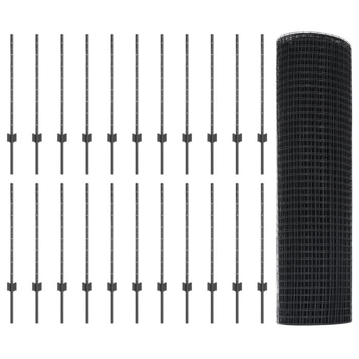 VidaXL Clôture en fil soudé avec 22 poteaux U gris 0,8x50 m acier 3336628
