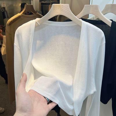 Summer Thin Ice Silk Knitted Cardigan for Women Autumn Long Sleeve Sun Protection Cardigans Women Solid Casual Shawl Female Knitwear Tops 24610