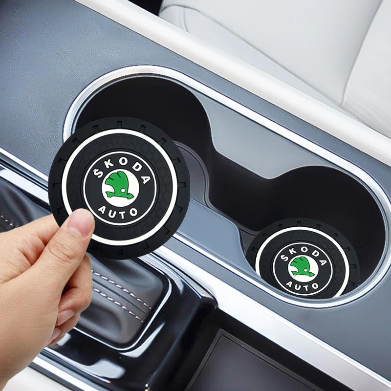 Car Cup Mat Anti-slip Bottle Holder Coasters Car Accessories For Skoda Octavia Superb Rapid Kodiaq Karoq Fabia Kamiq Roomster Citigo