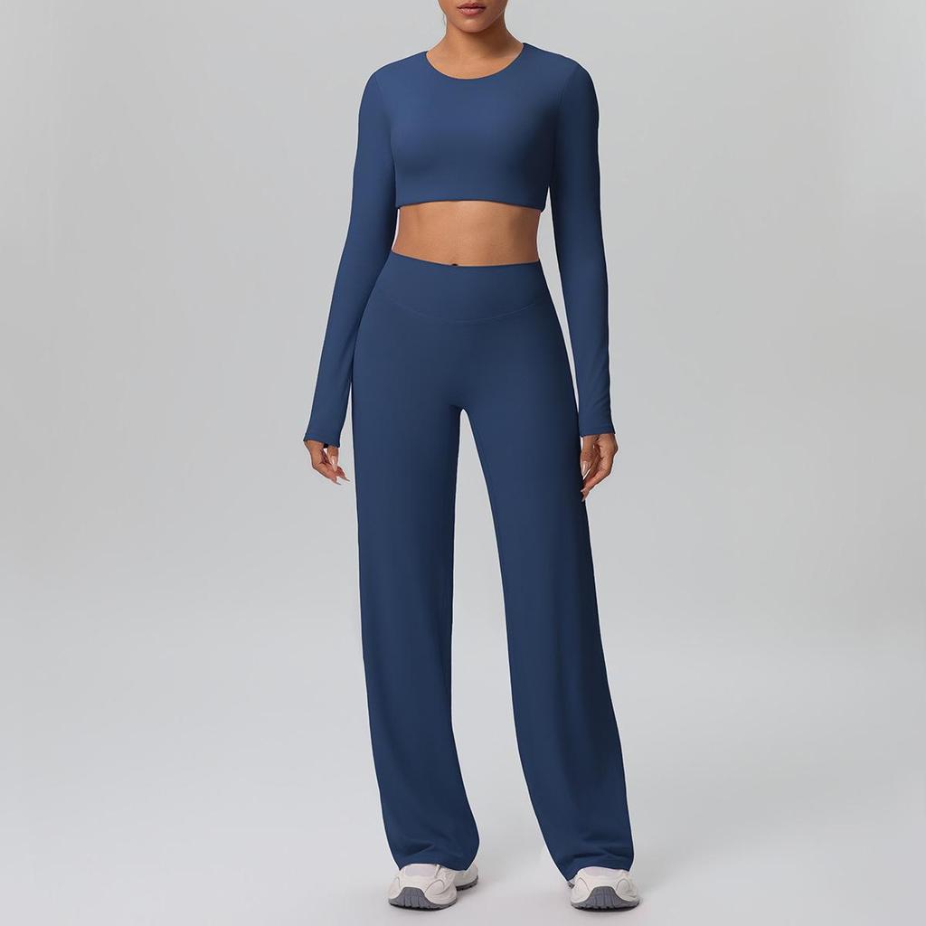 Cross-New Tight Sportswear Set: Chest-Pad Top & High-Waist Wide-Leg Pants for Running, Fitness & Yoga