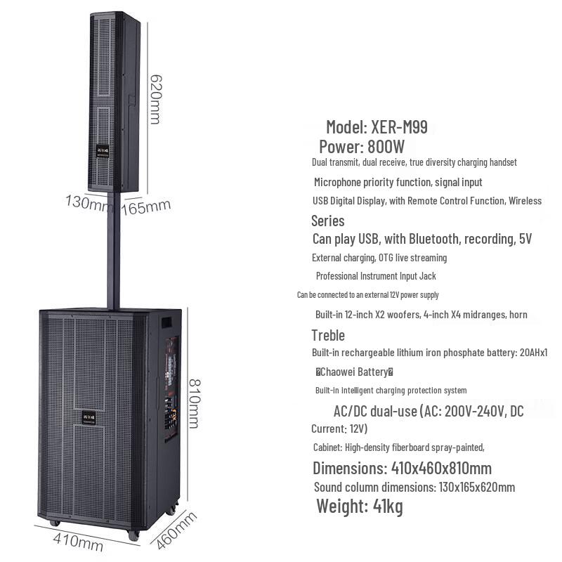 Xunwei Professional Portable Active PA Speaker with Microphone (CN Version)