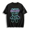 Street Trendy Damaged Bear Print Top Unisex Niche Style Loose Casual Crew Neck T-Shirt Pure Cotton T-shirt