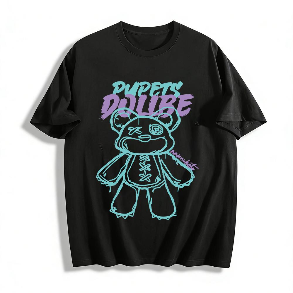 

Street Trendy Damaged Bear Print Top Unisex Niche Style Loose Casual Crew Neck T-Shirt Pure cotton T-shirt XXS