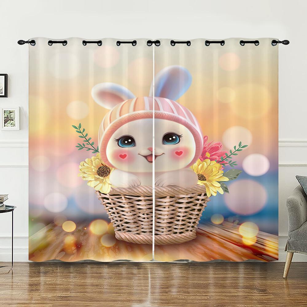 Curtains Cute Animal Rabbit Cat Curtains Bedroom Living Room Blackout Curtain Punching