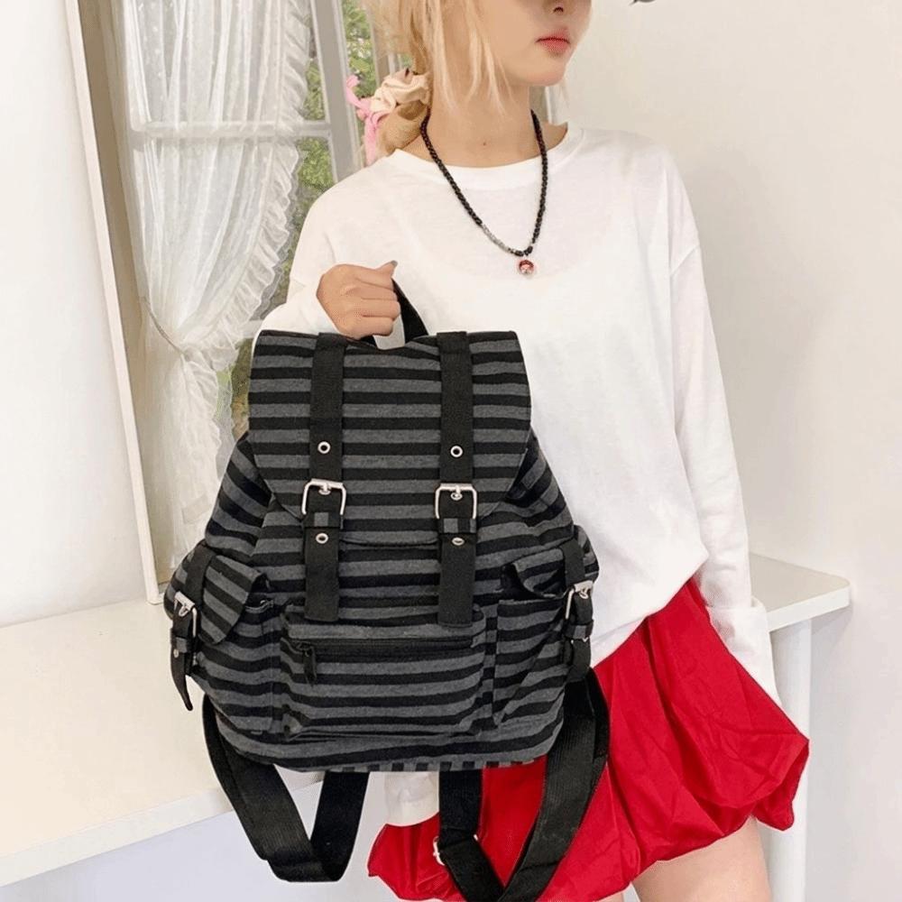 Y2K Students Schoolbag Korean Style Hiking Camping Bag Retro Striped Backpack Girl
