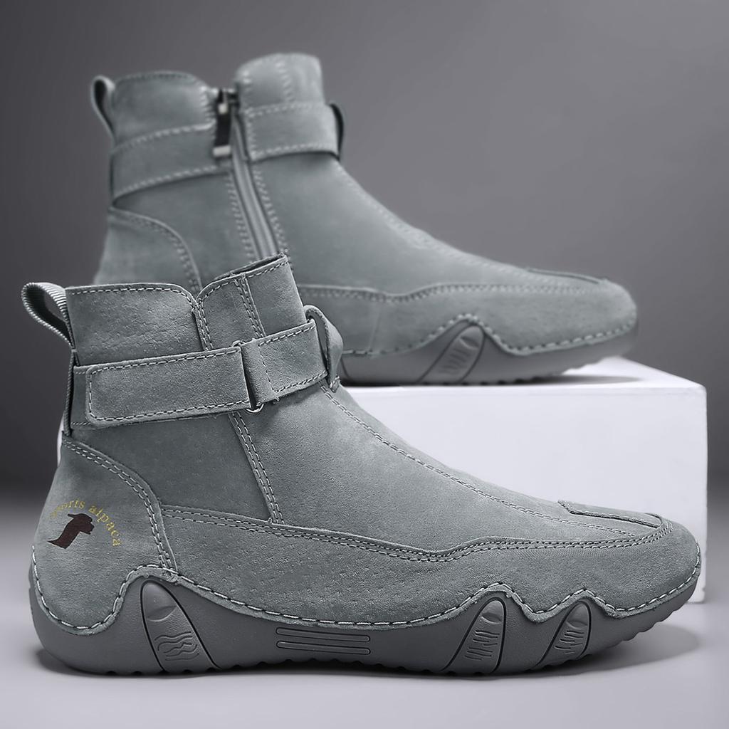 Fashion Men's Microfiber Leather Shoes Spring Autumn Ankle Boots Fashion Design Outdoor Walking Shoes Handmade Casual Male Hiking Boots