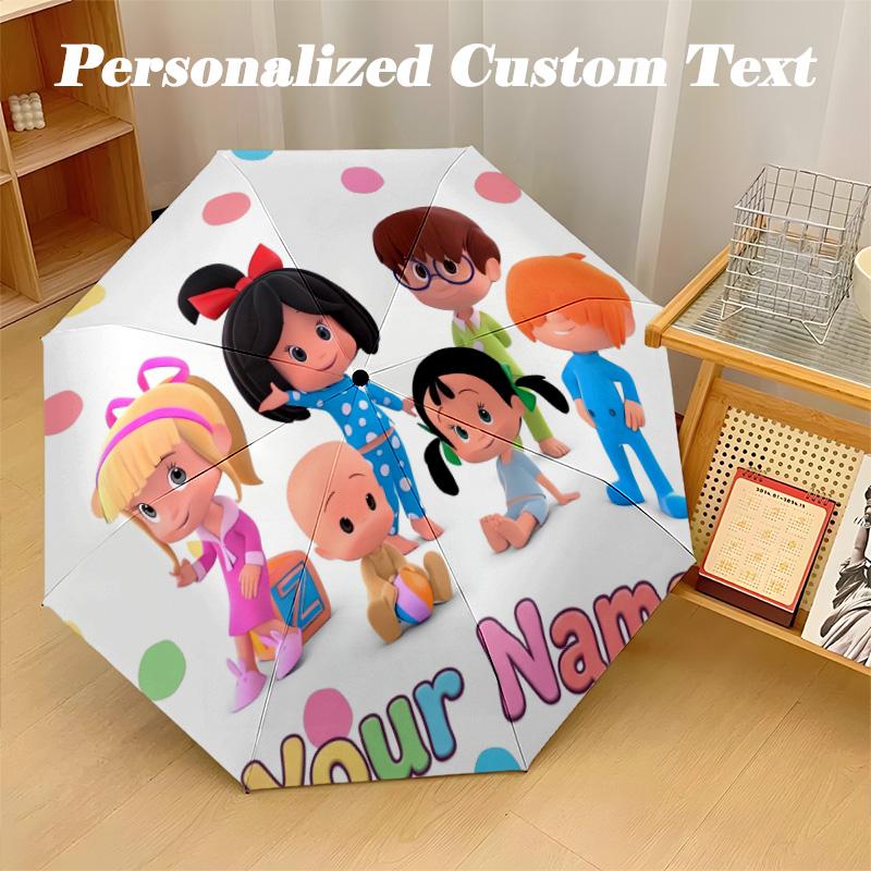 Cleo & Cuquín 8 Rib Auto Folding Umbrella, Personalized Custom Name Text