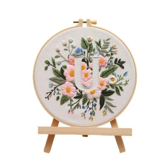 Floral Letter Embroidery Kit A To Z Embroidery Starter Kit with Hoop Fabric