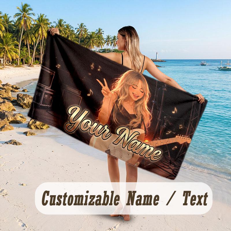 Custom Name Large Beach Towel,Sabrina Carpenter Quick Absorbent Towel For Outdoor Travel Poolside