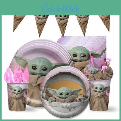Yoda Kids Theme Birthday Party Decor Supply With Plates Cups Banner Balloons**
