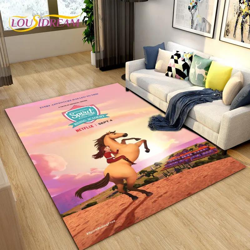 Cartoon Spirit Riding Free Horses Area Rug,Carpet Rug for Living Room Bedroom Sofa Doormat Decoration, Kids Non-slip Floor Mat
