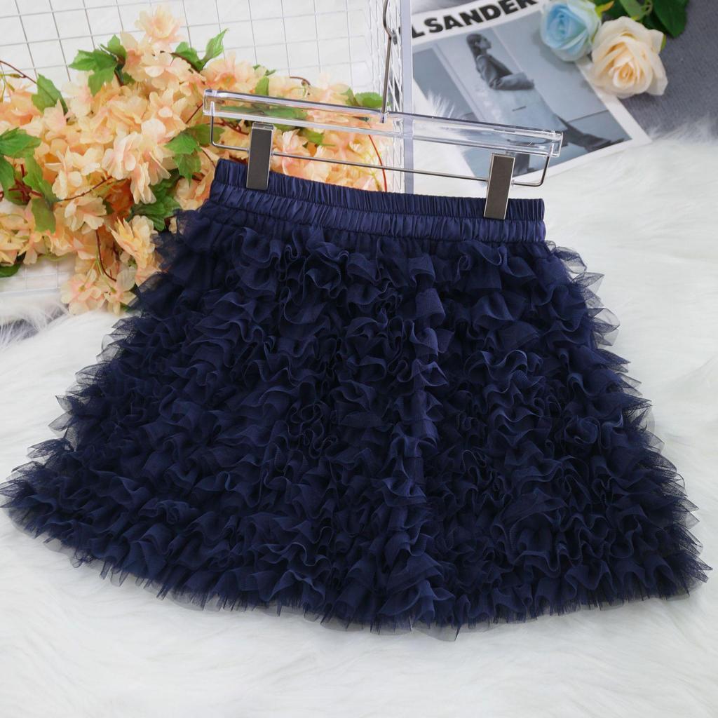 Korean Style Women's High Waist Mesh A-line Puffy Skirt - Autumn 2025