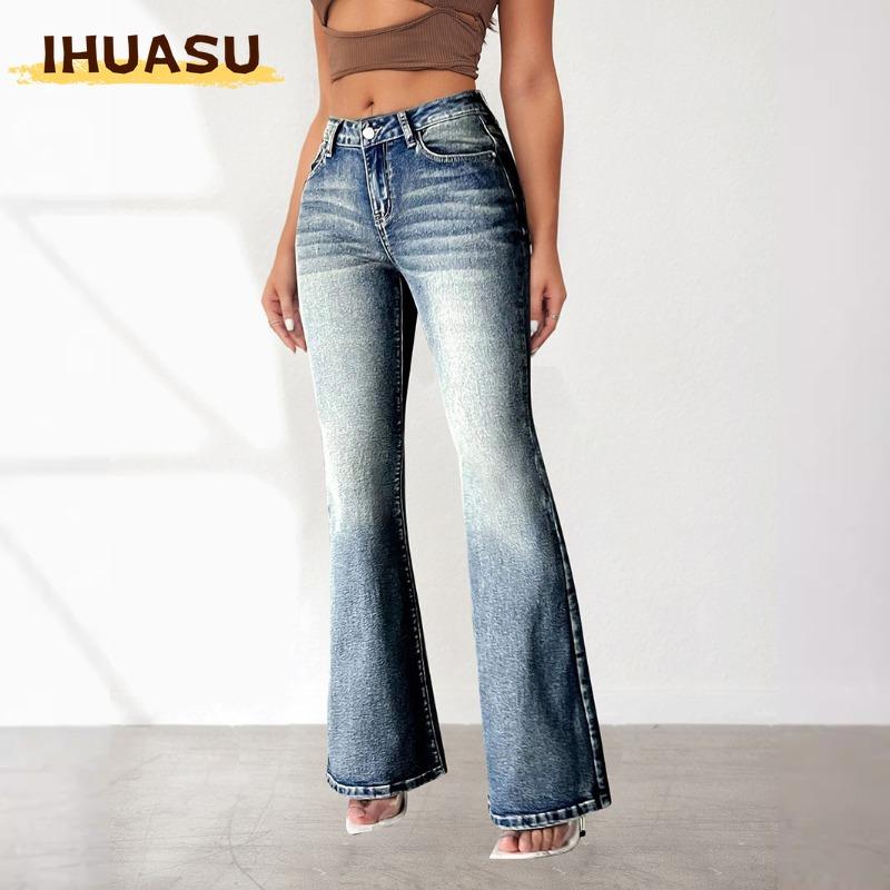 IHUASU Women's Fashion Casual Solid Color Print Pants & Capris