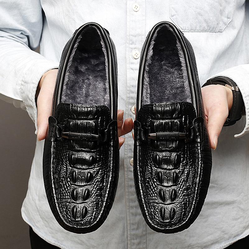 Chaussures de Mode pour Homme Cuir Véritable Mocassins à Enfiler pour Homme Marque Affaires Chaussures de Luxe Homme Décontracté Chaud Hiver Plates Fait Main