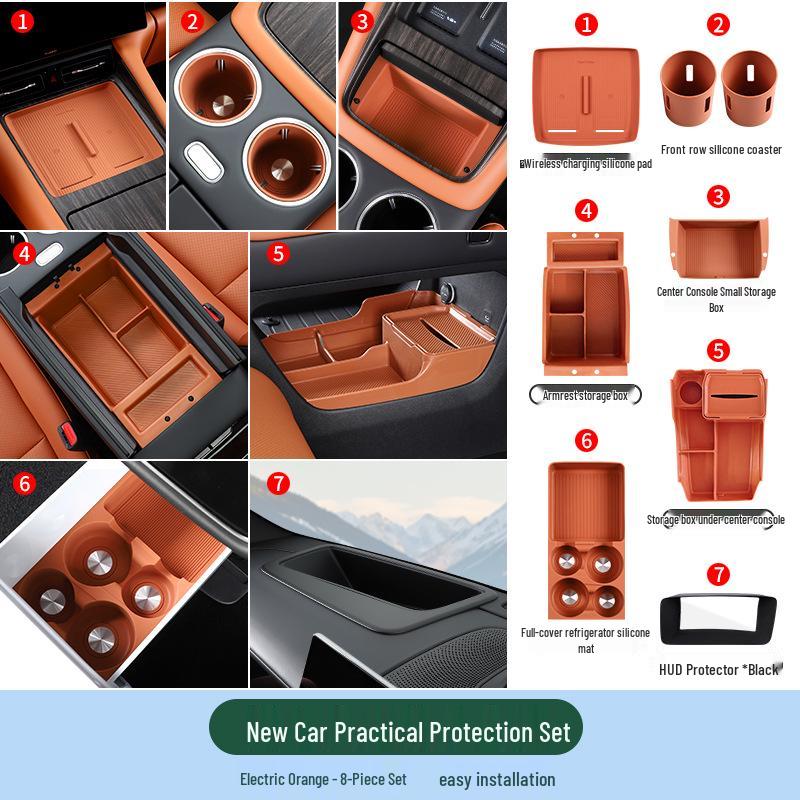 Compatible with 26 AITO M7 models, this silicone car interior set features wireless charging capabilities and decorative modifications.