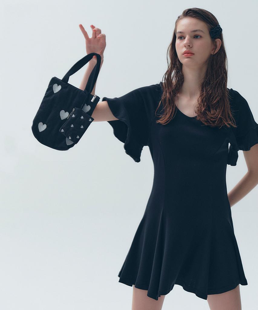 Sopeuteuseoul Ruffle Sleeve Mini Dress [Black]