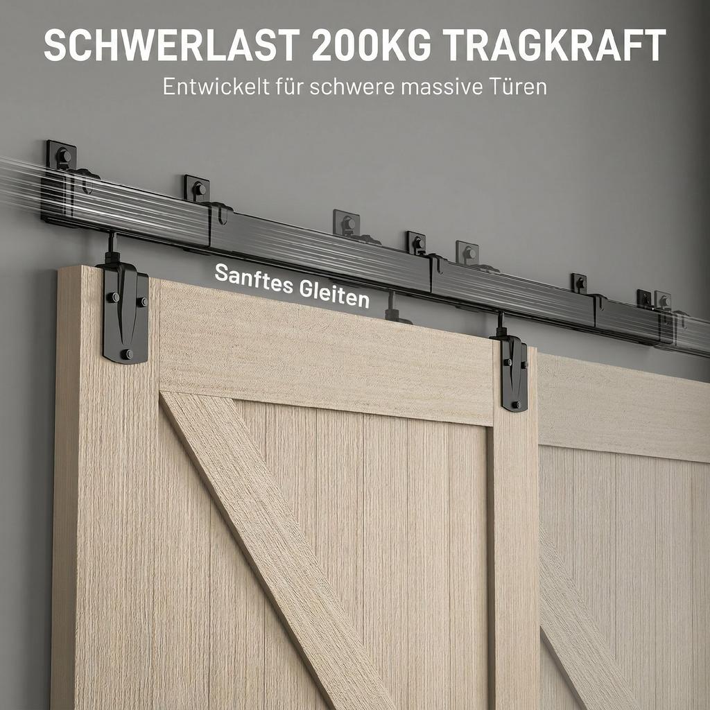 Heavy-duty sliding door hardware set 183 cm Black for single doors