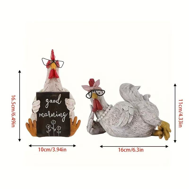 Rooster Statue Decor Statues Resin Garden Farm Yard Lawn Chicken Hen Sculpture Stake Art Craft Courtyard Housewarming Decoration