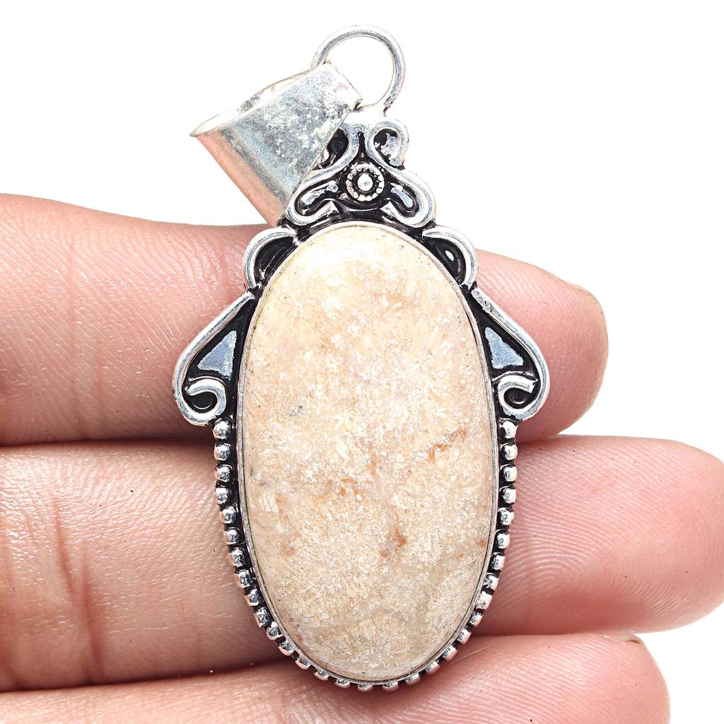 Pandantiv Fossil Coral Piatră prețioasă Ziua Îndrăgostiților Etnic Bijuterii Argint 2.5"