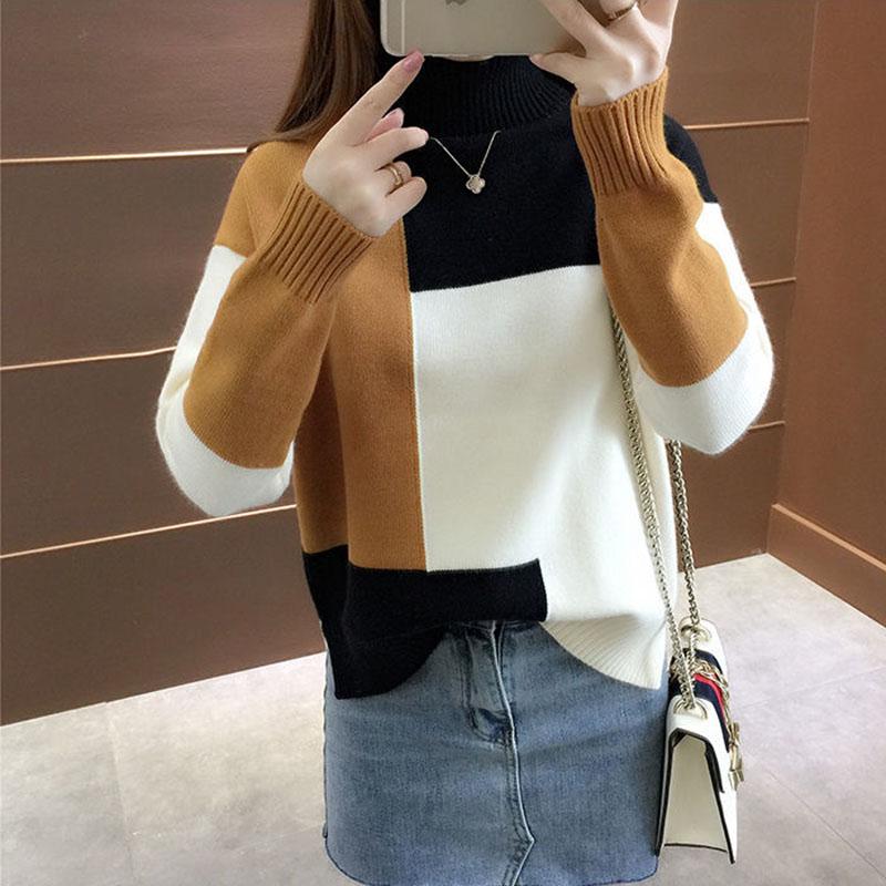 Autumn and Winter Casual Sweater High Neck Knitted Bottoming Shirt Loose Plus Size Women's Top