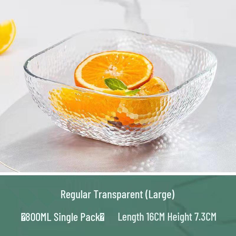 Simple Hammered Glass Square Bowl for Salad, Fruit, Dessert, and Storage