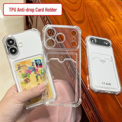 Transparent Card Holder Phone Case for iPhone 14/12 Pro - Soft Shell