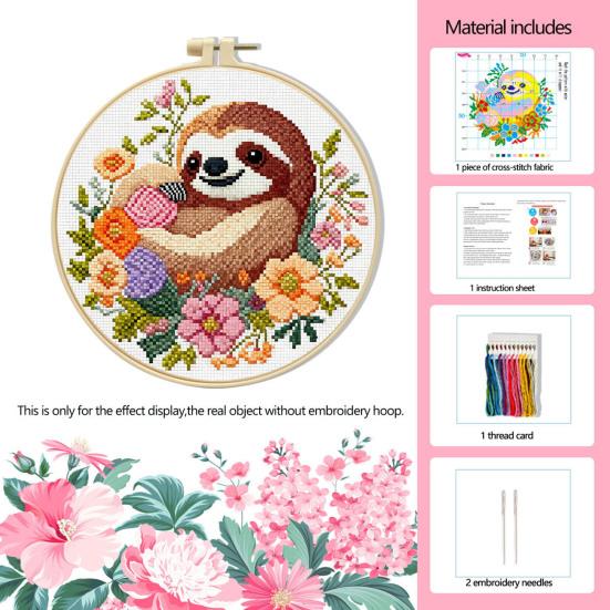 Embroidery Starter Kit for Beginners Cross Stitch Set with Floral Animal Landscape Patterns Pre-Printed Fabric Threads Needles Instructions DIY Craft