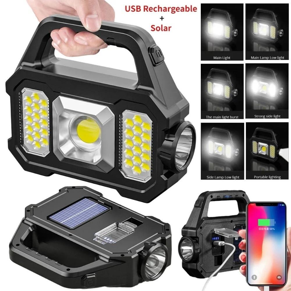 Zoomable Camping Work Light Waterproof Handheld  Flashlight Portable Solar Searchlight  Camping
