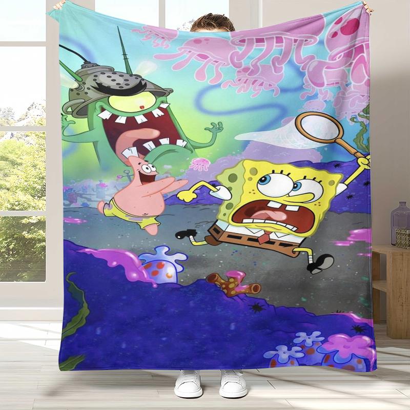 Funny S-SpongeBob Patrick Star Cartoon Flannel Blanket,Ultra Soft Warm Plush Throw for Home Bedroom Bed Sofa Cover Camping gift