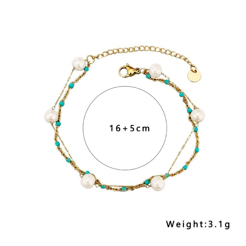 Gold Double Layer Pearl Black Bead Bracelet – Elegant Pearl Chain Jewelry, Vintage Party Gift for Women